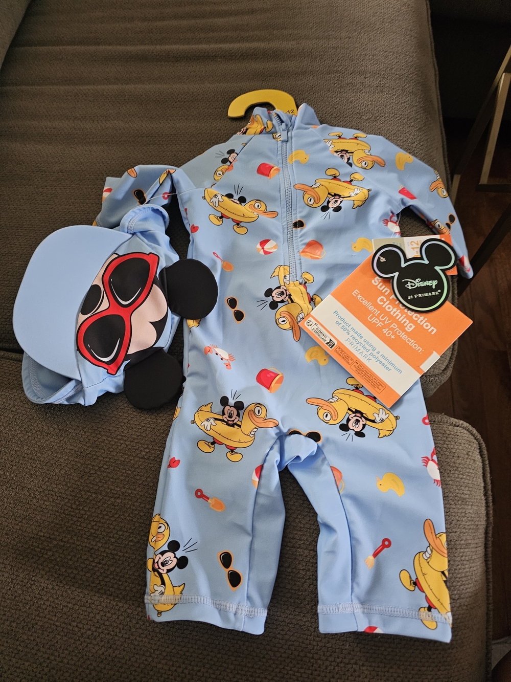 Disney Light Blue Mickey Mouse & Duck Swim One-Piece with Hood